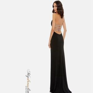 MacDuggal cowl neck halter low back gown 49441 black